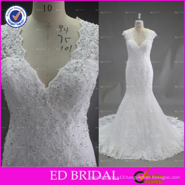 ED Bridal Mermaid Lace Appliqued Cap Sleeve See Through Back Alibaba Wedding Dress 2017